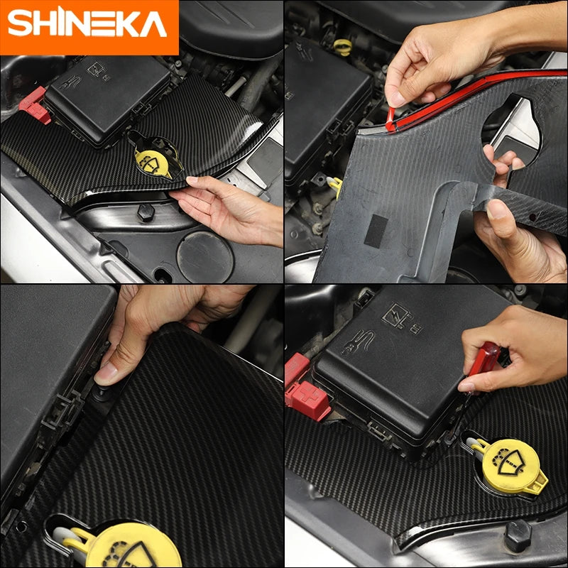 SHINEKA Car Wiper Spray Bottle Decoration Cover for Dodge Charger for Dodge Challenger 2015+ ABS Carbon Fiber Black Accessories