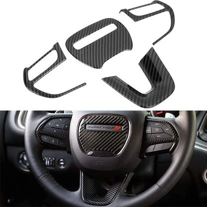 Steering Wheel Cover Trim for 2015-2023 Dodge Challenger Charger Durango Jeep Grand Cherokee SRT8 Carbon Fiber Look Accessories