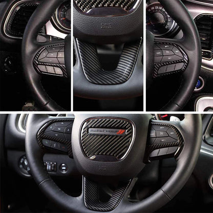 Steering Wheel Cover Trim for 2015-2023 Dodge Challenger Charger Durango Jeep Grand Cherokee SRT8 Carbon Fiber Look Accessories