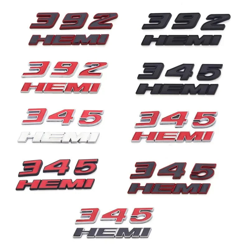 3D Metal 345 Hemi Engine Logo 392 Hemi Emblem Badge Car Stickers Decal For Dodge Charger Caliber Jeep Car Styling  Accessories